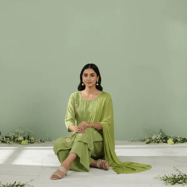 SHREESUTRAM_Sage_green_Georgette_Kurti,_Pant_&_Dupatta_(KPD030SGX2)