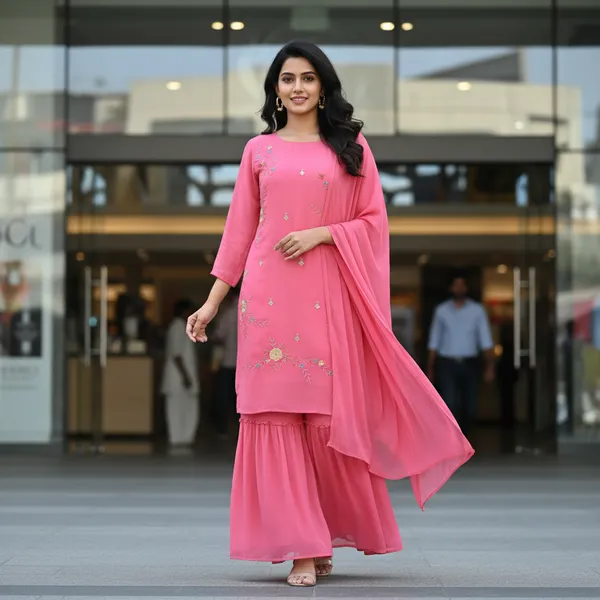 SHREESUTRAM_Dusty_Rose_pink_Georgette_Kurti,_Pant_&_Dupatta_(KPD030RPX2)