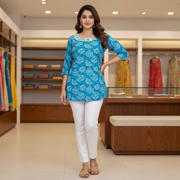 SHREESUTRAM_Aqua_Blue,_Rayon_Kurti_(K042ABX2)