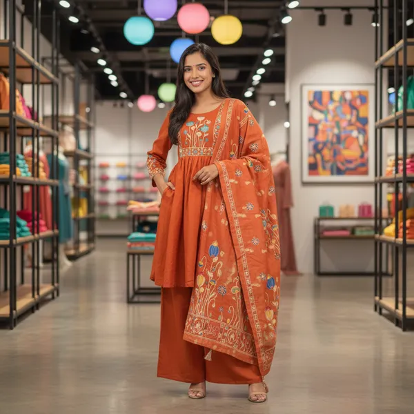 SHREESUTRAM_Rust_Red,_Silk_Blend,_Kurti_Shrara_&_Dupatta_(KPD048RRX1)