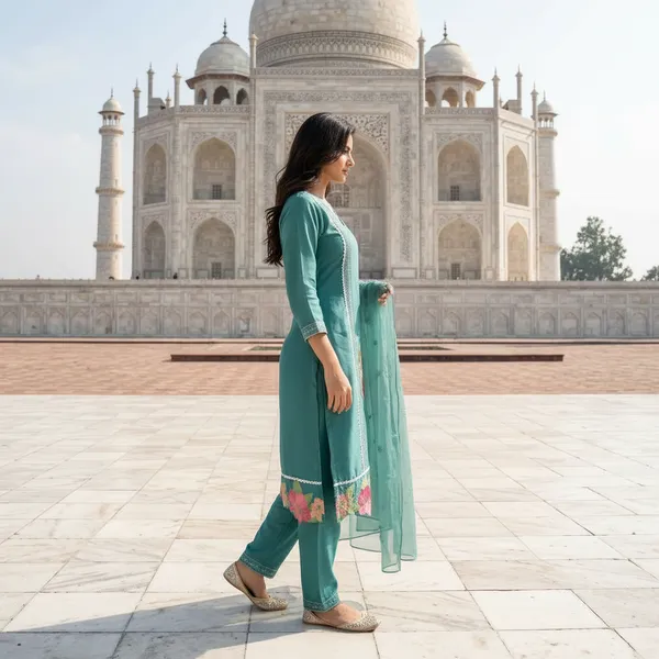 SHREESUTRAM_Teal_Green,_Organza_Kurti,_Pant_&_Dupatta_(KPD019TGX2)