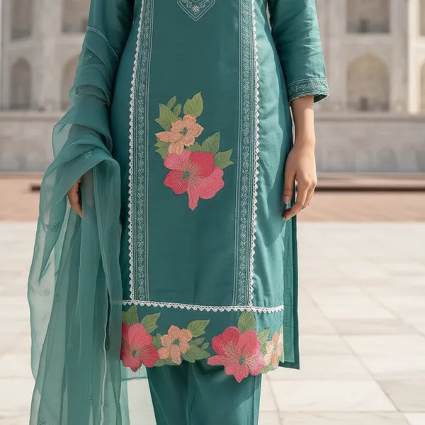 SHREESUTRAM_Teal_Green,_Organza_Kurti,_Pant_&_Dupatta_(KPD019TGX2)