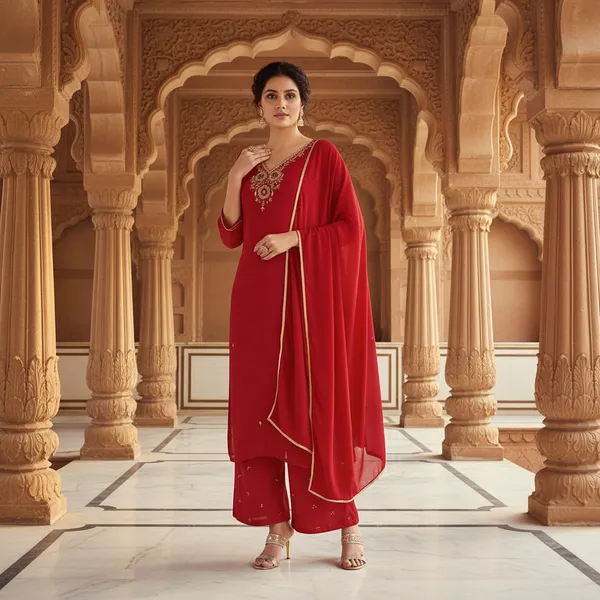 SHREESUTRAM_Deep_Red,_Georgette_Kurti,_Pant_&_Dupatta_(KPD023DRX2)