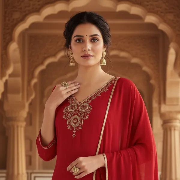 SHREESUTRAM_Deep_Red,_Georgette_Kurti,_Pant_&_Dupatta_(KPD023DRX2)