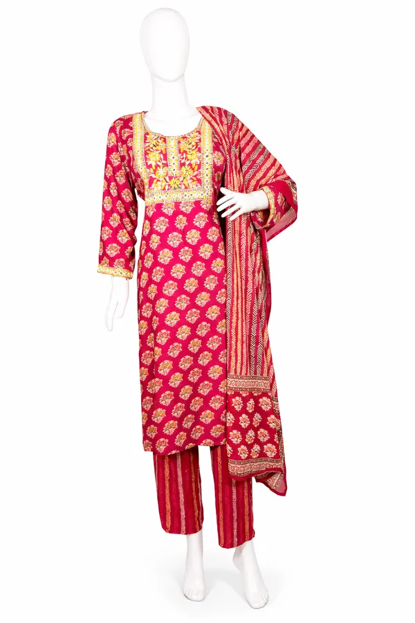 SHREESUTRAM_Rani_Pink,_Cotton-Blend_Kurti,_Pant_&_Dupatta_(KPD026RPX2)