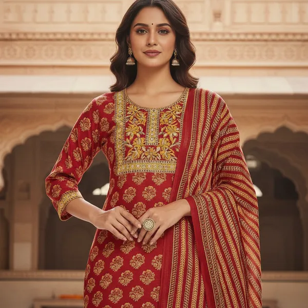 SHREESUTRAM_Rani_Pink,_Cotton-Blend_Kurti,_Pant_&_Dupatta_(KPD026RPX2)