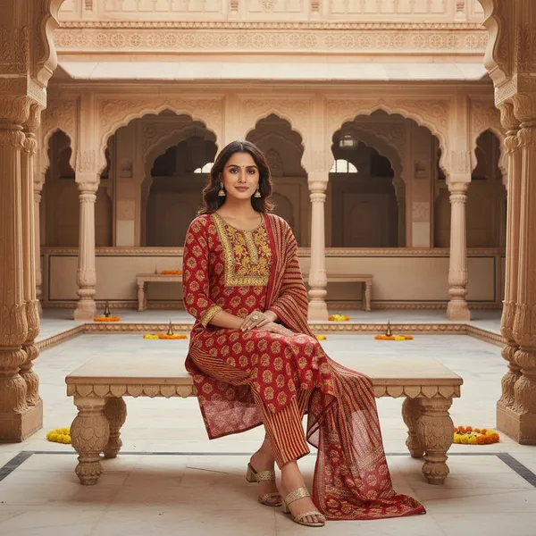 SHREESUTRAM_Rani_Pink,_Cotton-Blend_Kurti,_Pant_&_Dupatta_(KPD026RPX2)