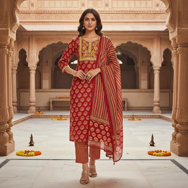 SHREESUTRAM_Rani_Pink,_Cotton-Blend_Kurti,_Pant_&_Dupatta_(KPD026RPX2)