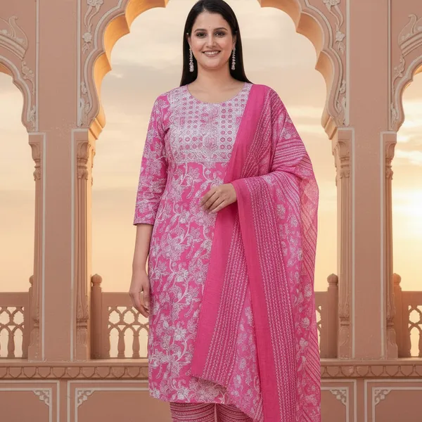 SHREESUTRAM_Rani_Pink,_cotton_Kurti_Pant_&_Dupatta_(KPD036RPX2)