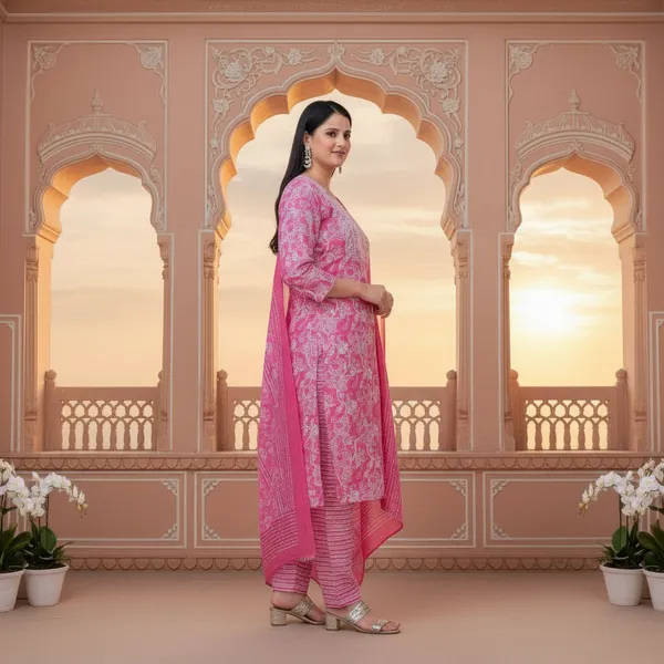 SHREESUTRAM_Rani_Pink,_cotton_Kurti_Pant_&_Dupatta_(KPD036RPX2)