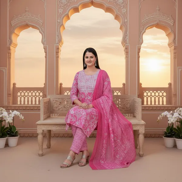 SHREESUTRAM_Rani_Pink,_cotton_Kurti_Pant_&_Dupatta_(KPD036RPX2)