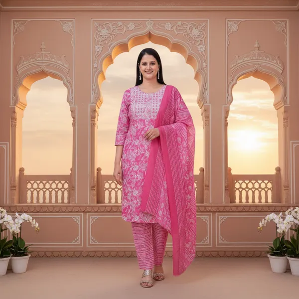 SHREESUTRAM_Rani_Pink,_cotton_Kurti_Pant_&_Dupatta_(KPD036RPX2)