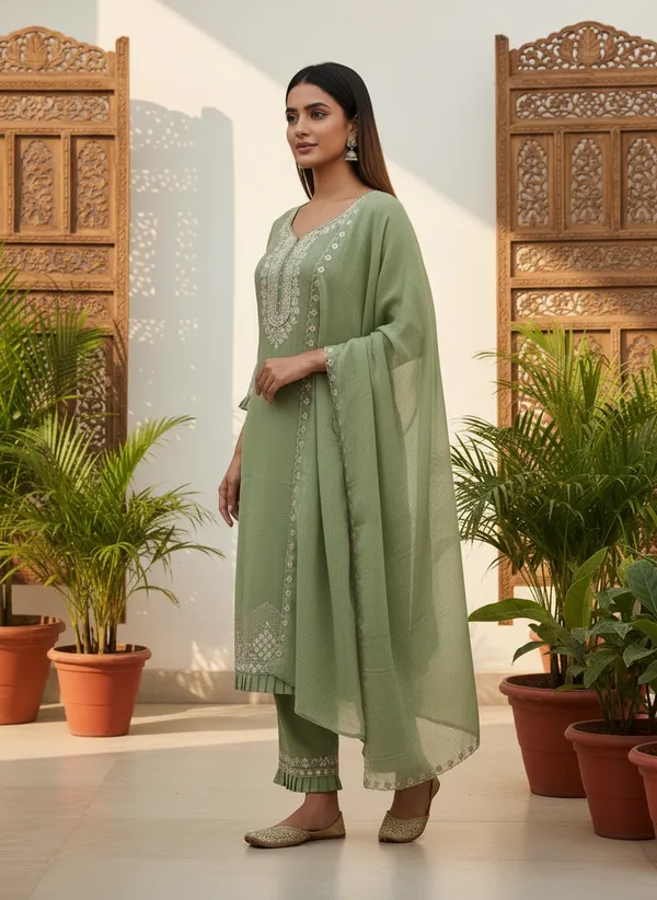 Sage_Green_Soft_Georgette_Blend_Kurti_Pant_&_Dupatta_Set_–_Delicate_Embroidery_&_Thread_Work_–_KPD007SGX1