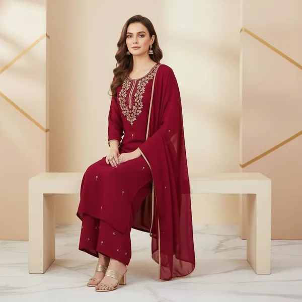 SHREESUTRAM_Dark_Magenta,_Georgette_Kurti,_Pant_&_Dupatta_(KPD021DMX2))
