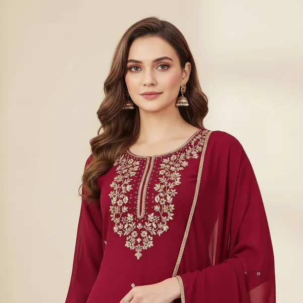 SHREESUTRAM_Dark_Magenta,_Georgette_Kurti,_Pant_&_Dupatta_(KPD021DMX2))