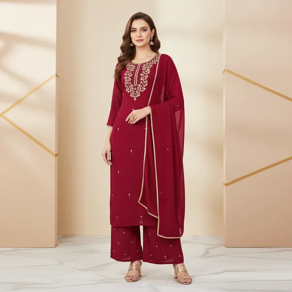 SHREESUTRAM_Dark_Magenta,_Georgette_Kurti,_Pant_&_Dupatta_(KPD021DMX2))