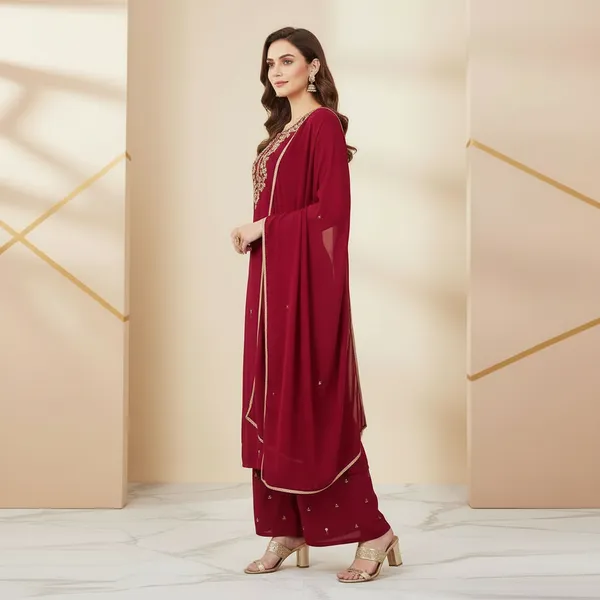 SHREESUTRAM_Dark_Magenta,_Georgette_Kurti,_Pant_&_Dupatta_(KPD021DMX2))