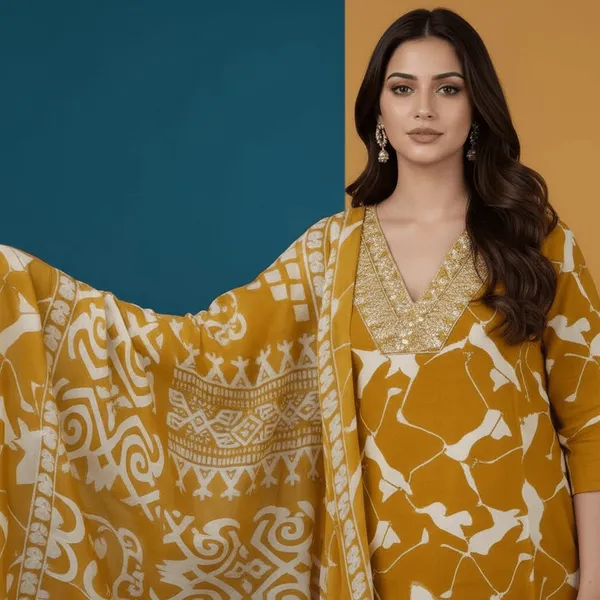 SHREESUTRAM_Mustard_yellow,_Cotton-Blend_Kurti,_Pant_&_Dupatta_(KPD028MYX2)