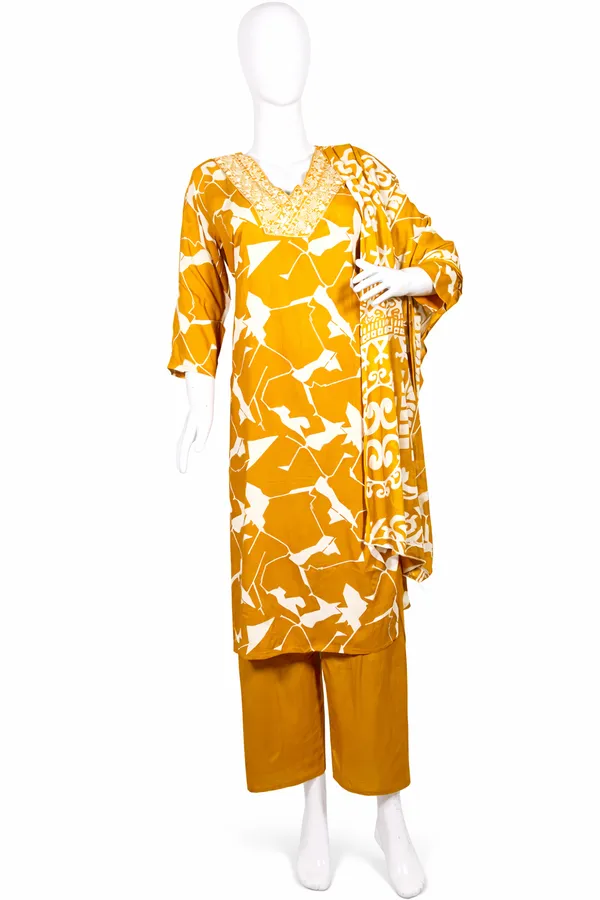 SHREESUTRAM_Mustard_yellow,_Cotton-Blend_Kurti,_Pant_&_Dupatta_(KPD028MYX2)