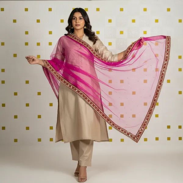 SHREESUTRAM__Hot_Pink,_Net_Dupatta(D052HPX3)