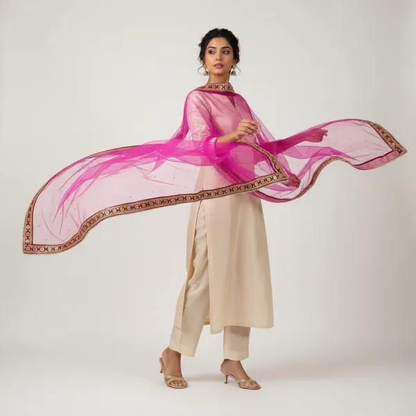 SHREESUTRAM__Hot_Pink,_Net_Dupatta(D052HPX3)