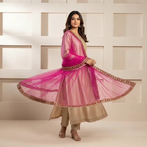 SHREESUTRAM__Hot_Pink,_Net_Dupatta(D052HPX3)