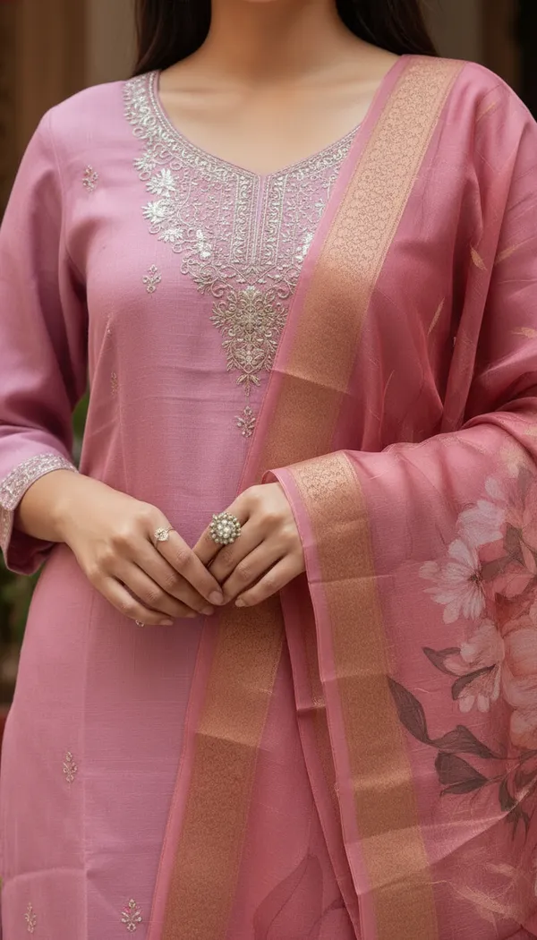 Dusty_Rose_Pink_Cotton_Silk_Blend_Kurti_Pant_&_Dupatta_Set_–_Floral_Digital_Print_with_Border_Detailing_–_KPD010RPX1