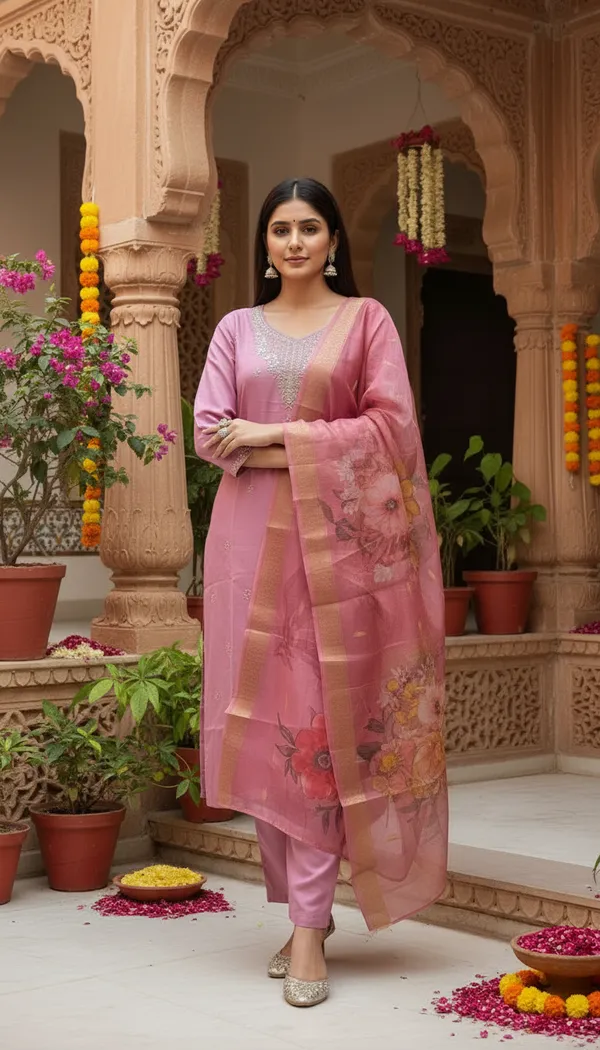 Dusty_Rose_Pink_Cotton_Silk_Blend_Kurti_Pant_&_Dupatta_Set_–_Floral_Digital_Print_with_Border_Detailing_–_KPD010RPX1