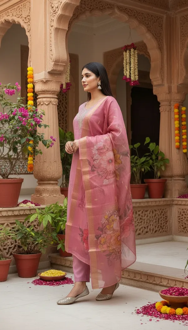 Dusty_Rose_Pink_Cotton_Silk_Blend_Kurti_Pant_&_Dupatta_Set_–_Floral_Digital_Print_with_Border_Detailing_–_KPD010RPX1