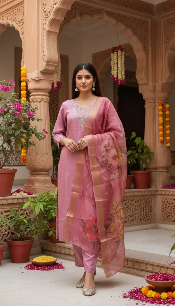 Dusty_Rose_Pink_Cotton_Silk_Blend_Kurti_Pant_&_Dupatta_Set_–_Floral_Digital_Print_with_Border_Detailing_–_KPD010RPX1