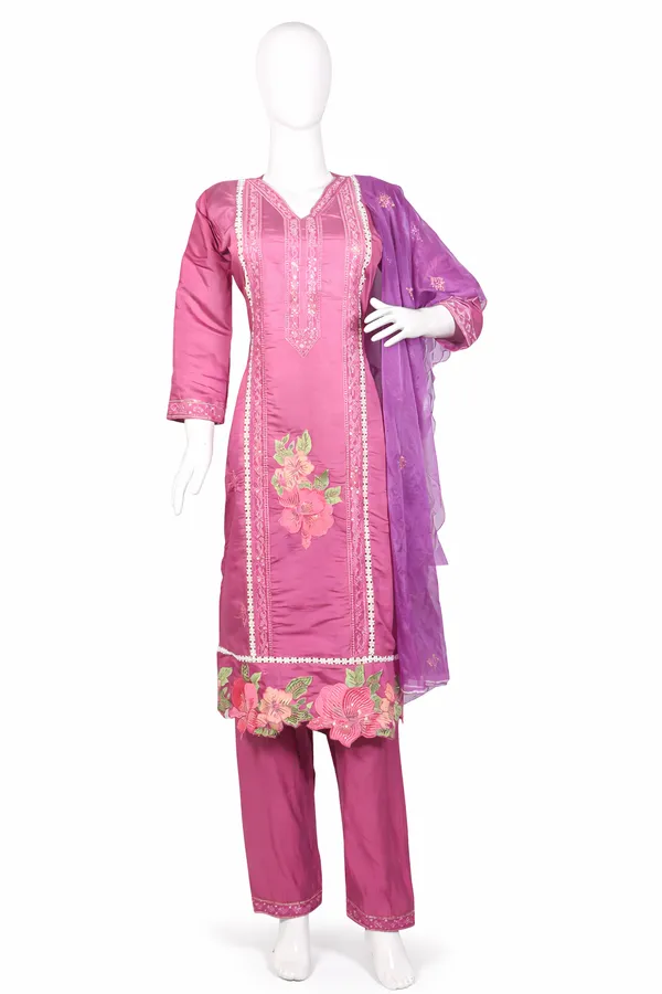 SHREESUTRAM_Dusty_rose_Pink,_Organza_Kurti,_Pant_&_Dupatta_(KPD019RPX2)
