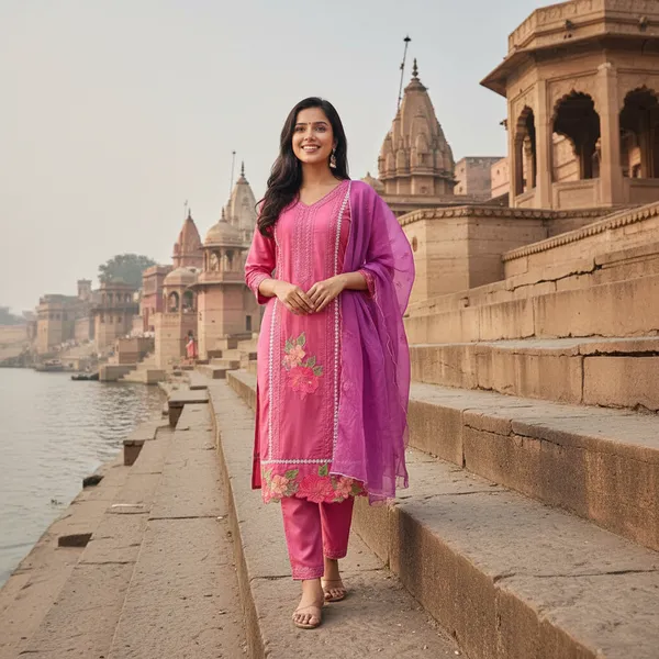 SHREESUTRAM_Dusty_rose_Pink,_Organza_Kurti,_Pant_&_Dupatta_(KPD019RPX2)
