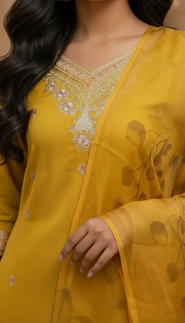Mustard_Yellow_Cotton_Silk_Blend_Kurti_Pant_&_Dupatta_Set_–_Floral_Digital_Print_with_Border_Detailing_–_KPD010MYX1