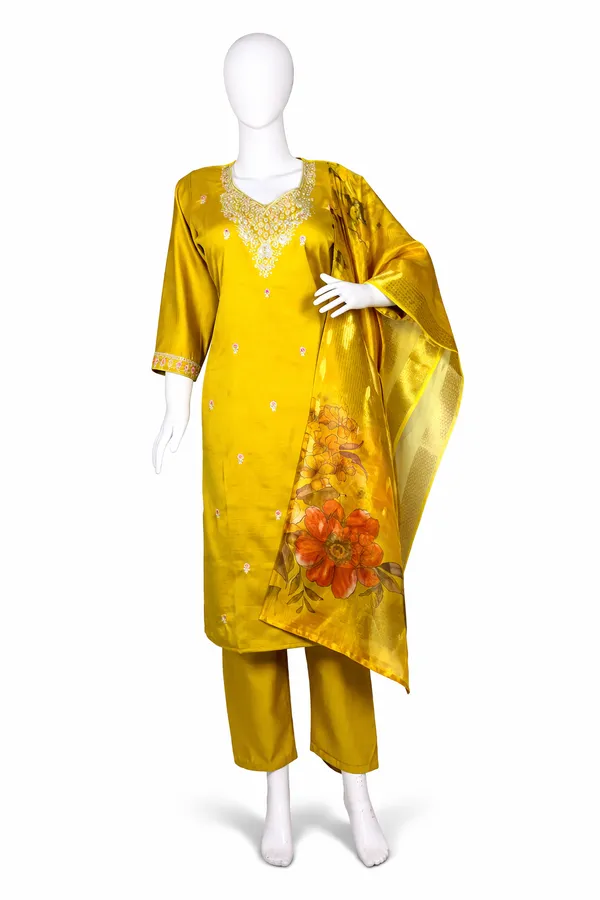 Mustard_Yellow_Cotton_Silk_Blend_Kurti_Pant_&_Dupatta_Set_–_Floral_Digital_Print_with_Border_Detailing_–_KPD010MYX1