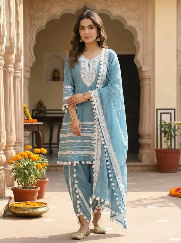 Dusty_Teal_Blue,_Cotton-Rayon_Mix_Pom_Pom_Lace_Work_Afgani_Suit_(AS006DTX1)