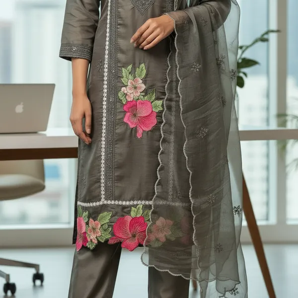 SHREESUTRAM_Charcol_Grey,_Organza_Kurti,_Pant_&_Dupatta_(KPD019CGX2)