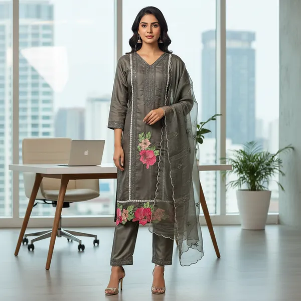 SHREESUTRAM_Charcol_Grey,_Organza_Kurti,_Pant_&_Dupatta_(KPD019CGX2)