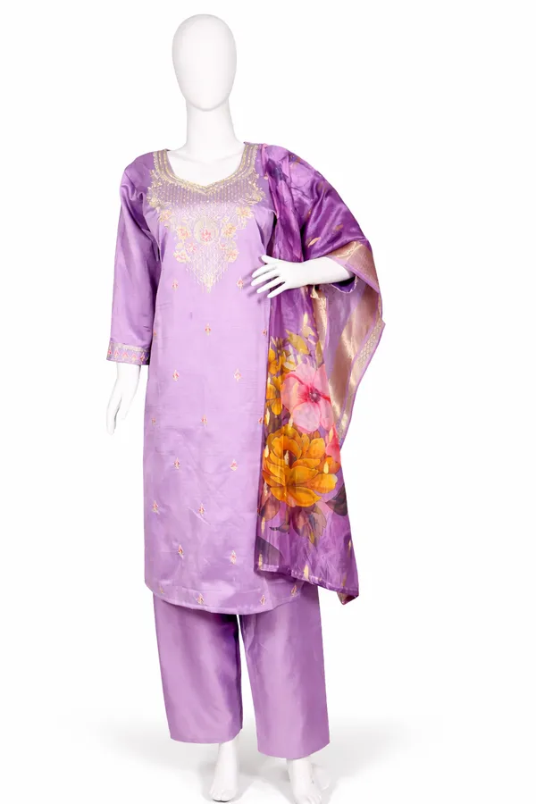 Light_Purple_Cotton_Silk_Blend_Kurti_Pant_&_Dupatta_Set_–_Floral_Digital_Print_with_Border_Detailing_–_KPD010LPX1