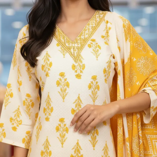 SHREESUTRAM_Mustard_Yellow,_cotton_Kurti_Pant_&_Dupatta_(KPD038MYX2)