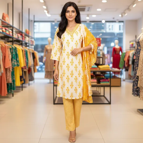 SHREESUTRAM_Mustard_Yellow,_cotton_Kurti_Pant_&_Dupatta_(KPD038MYX2)