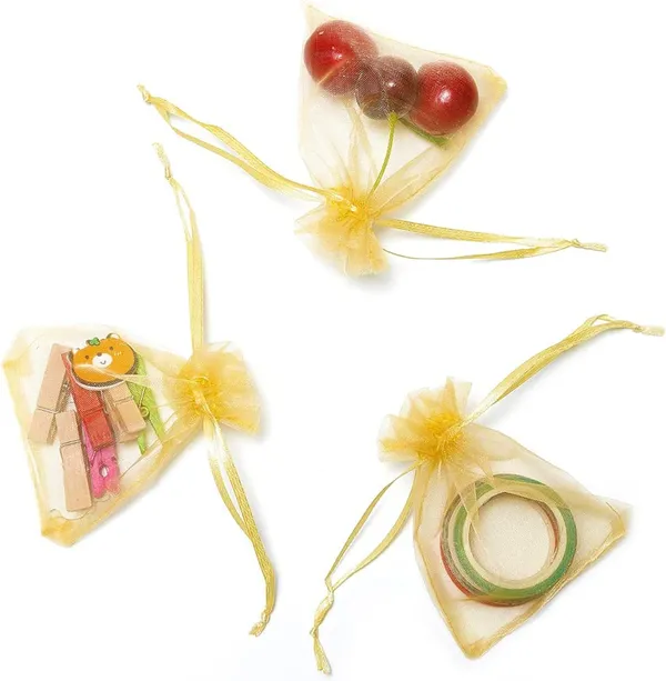 Organza_Bags/Shagun_Potli/Jewellery_Packing/Dry_Fruit_Pouch_Akshada_Pouches_Return_Favour_Organza_Pouches_|_13x18_cms_|_5x7_inch_|_Golden_Colour