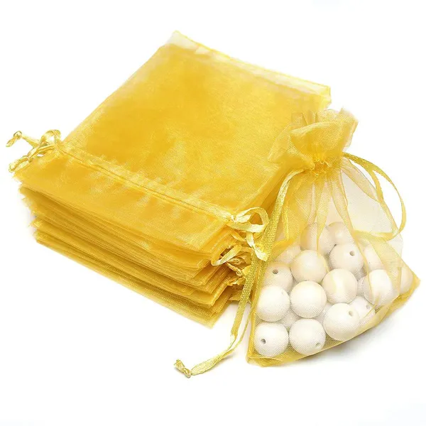 Organza_Bags/Shagun_Potli/Jewellery_Packing/Dry_Fruit_Pouch_Akshada_Pouches_Return_Favour_Organza_Pouches_|_13x18_cms_|_5x7_inch_|_Golden_Colour