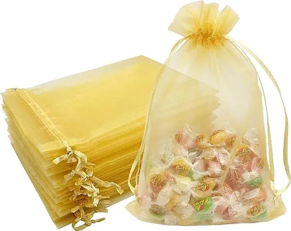 Organza_Bags/Shagun_Potli/Jewellery_Packing/Dry_Fruit_Pouch_Akshada_Pouches_Return_Favour_Organza_Pouches_|_13x18_cms_|_5x7_inch_|_Golden_Colour