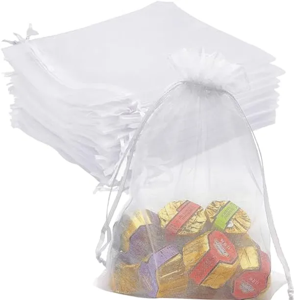 Plain_Organza_Return_Gift_Bags_|_Drawstring_Pouches_For_Wedding_Plain_Organza_Bag_Plain_Pouches_Sheer_Net_Tissue_Poltis_|_13x18_cms_|_5x7_inch_|_White_Color