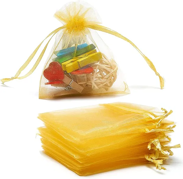 Organza_Bags/Shagun_Potli/Jewellery_Packing/Dry_Fruit_Pouch_Akshada_Pouches_Return_Favour_Organza_Pouches_|_8x10_cms_|_3x4_inch_|_Golden_Colour