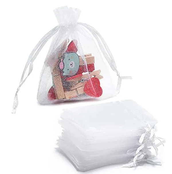 Plain_Organza_Return_Gift_Bags|Drawstring_Pouches_For_Wedding_Plain_Organza_Bag_Plain_Pouches_Sheer_Net_Tissue_Poltis_|_8x10_cms_|_3x4_inch_|_White_Colour_|