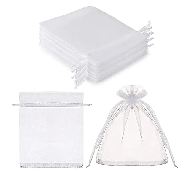 Plain_Organza_Return_Gift_Bags|Drawstring_Pouches_For_Wedding_Plain_Organza_Bag_Plain_Pouches_Sheer_Net_Tissue_Poltis_|_8x10_cms_|_3x4_inch_|_White_Colour_|