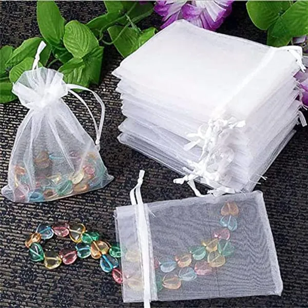 Plain_Organza_Return_Gift_Bags|Drawstring_Pouches_For_Wedding_Plain_Organza_Bag_Plain_Pouches_Sheer_Net_Tissue_Poltis_|_8x10_cms_|_3x4_inch_|_White_Colour_|