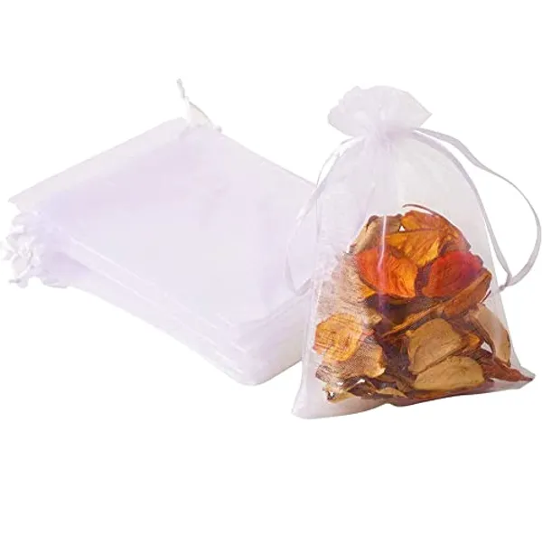 Plain_Organza_Return_Gift_Bags|Drawstring_Pouches_For_Wedding_Plain_Organza_Bag_Plain_Pouches_Sheer_Net_Tissue_Poltis_|_8x10_cms_|_3x4_inch_|_White_Colour_|
