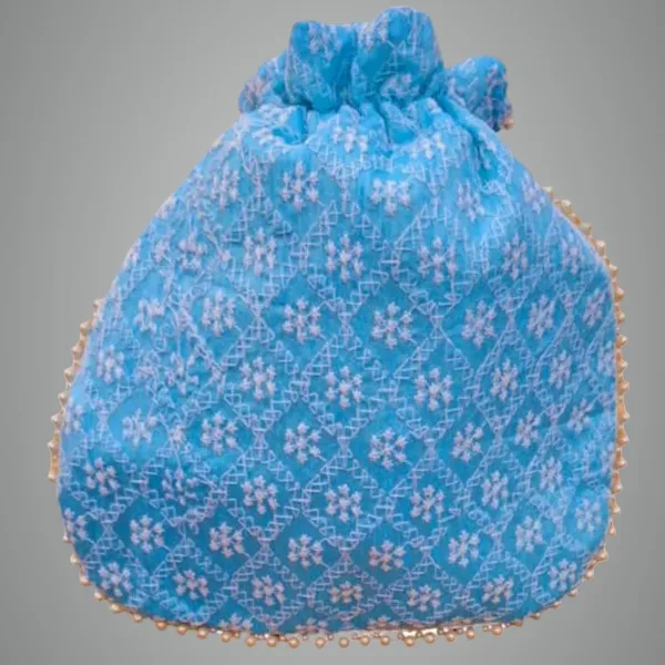 Pack_Of_2_Sky_Blue_Chikankari_Raw_Silk_Drawstring_Rajasthani_Style_Potli_Bag_|_Bridal_Clutch_Purse_For_Women